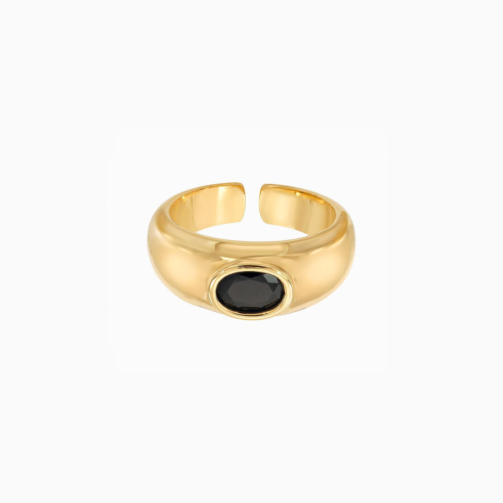 Milo Black Stone Adjustable Ring 14k Gold Plated Statement Piece