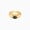 Milo Black Stone Adjustable Ring 14k Gold Plated Statement Piece