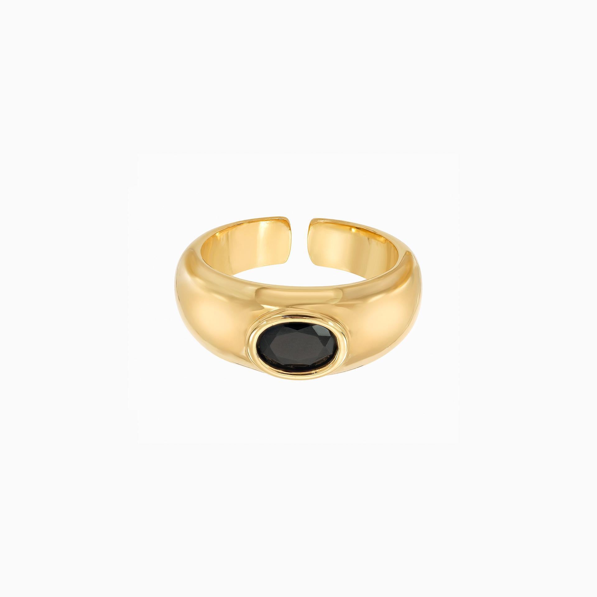 Milo Black Stone Adjustable Ring 14k Gold Plated Statement Piece