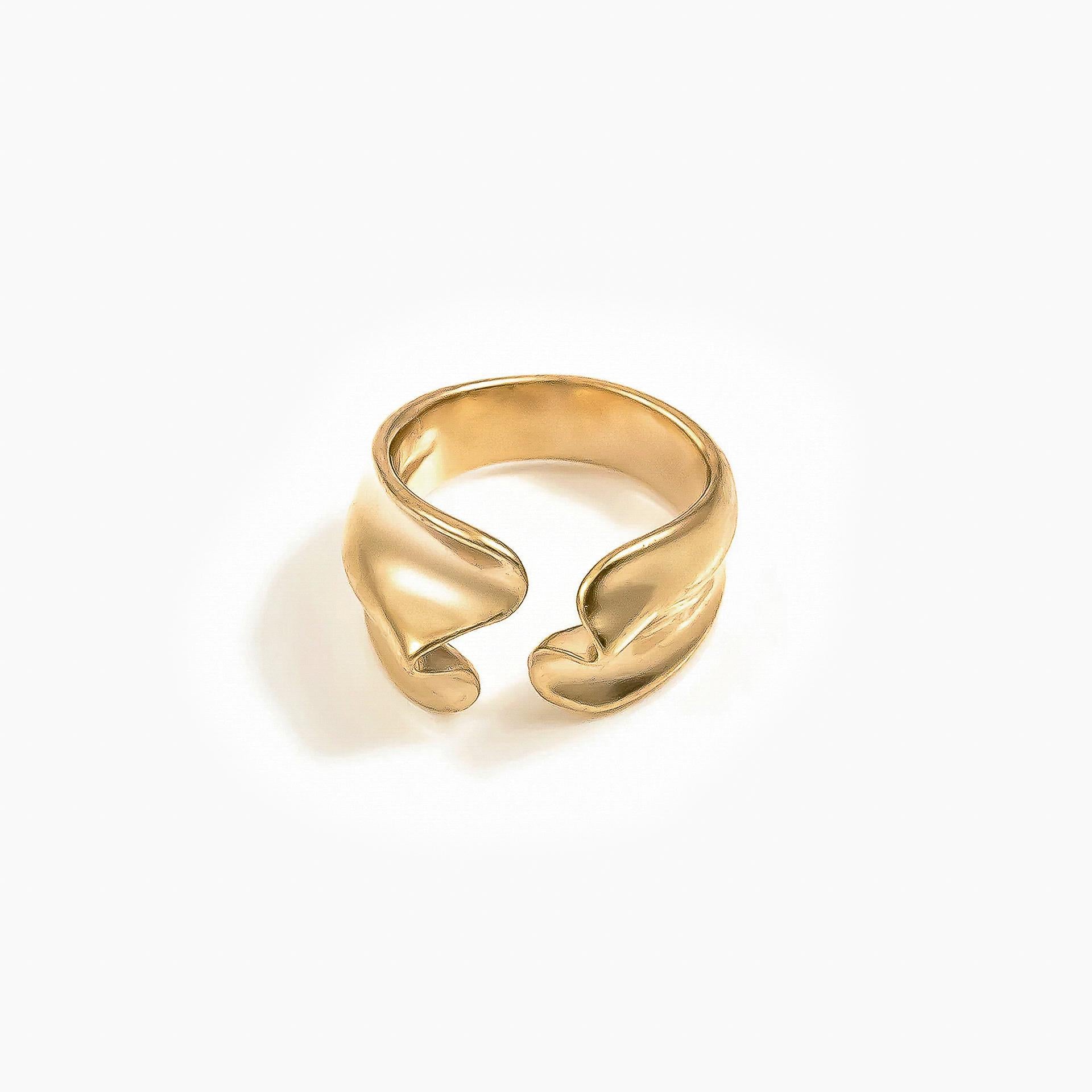 Brooklyn Geometric Abstract Open Adjustable Ring 14k Gold Plated