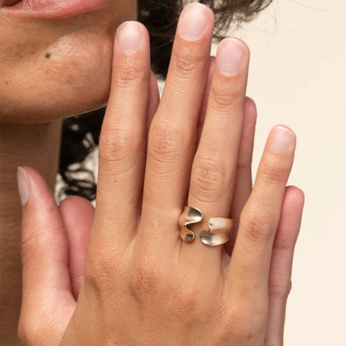 Brooklyn Geometric Abstract Open Adjustable Ring 14k Gold Plated