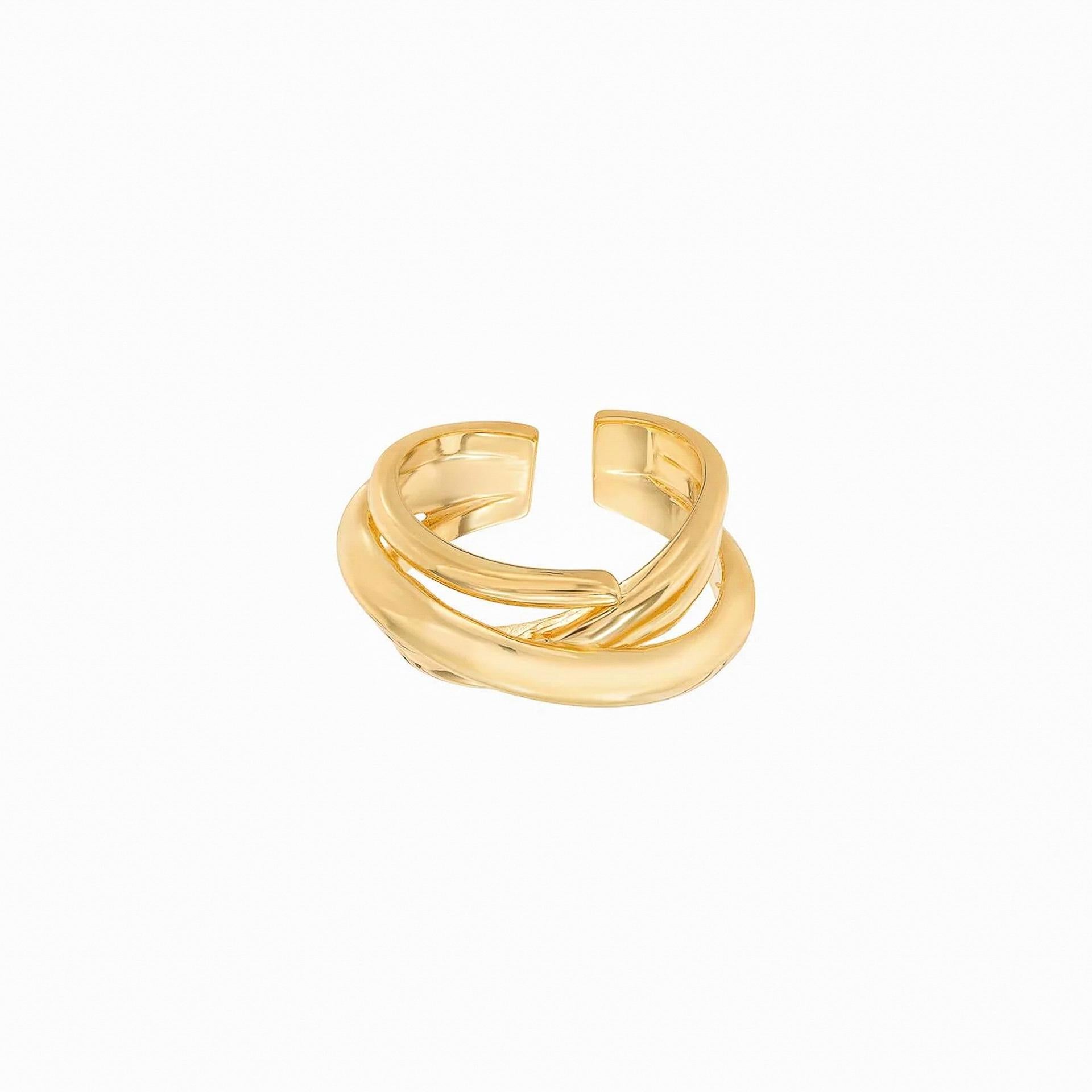 Coco Abstract Intertwined Geometric Adjustable Ring 14k Gold Plated Bold Statement