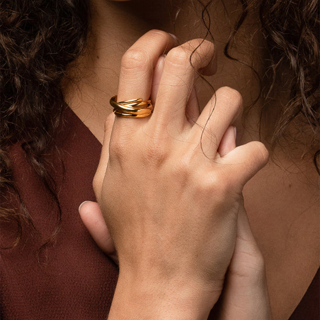 Coco Abstract Intertwined Geometric Adjustable Ring 14k Gold Plated Bold Statement