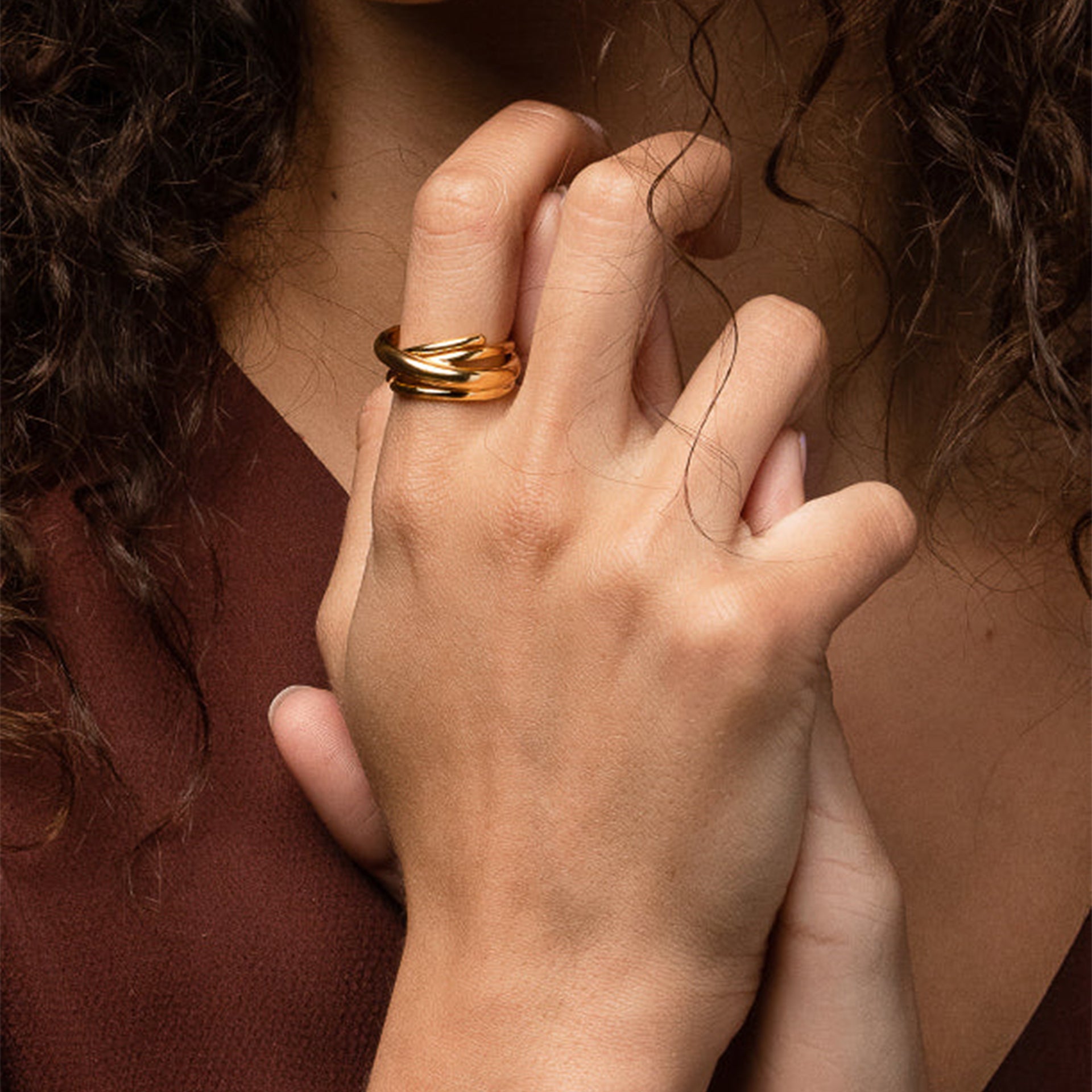 Coco Abstract Intertwined Geometric Adjustable Ring 14k Gold Plated Bold Statement