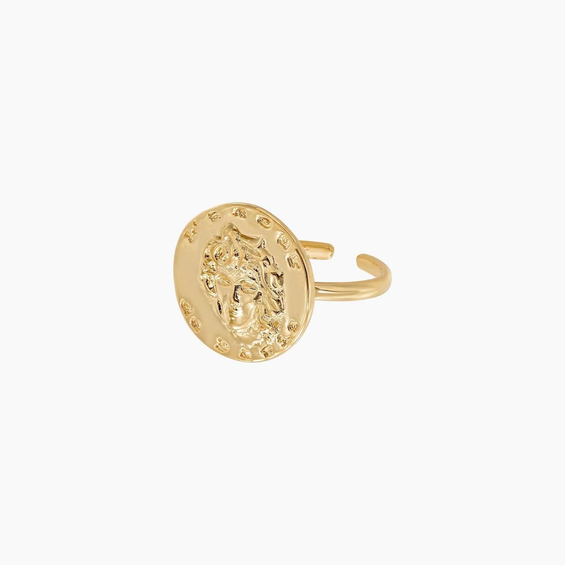 Maya Round Vintage Disk Adjustable Ring 14k Gold Plated Unique Style