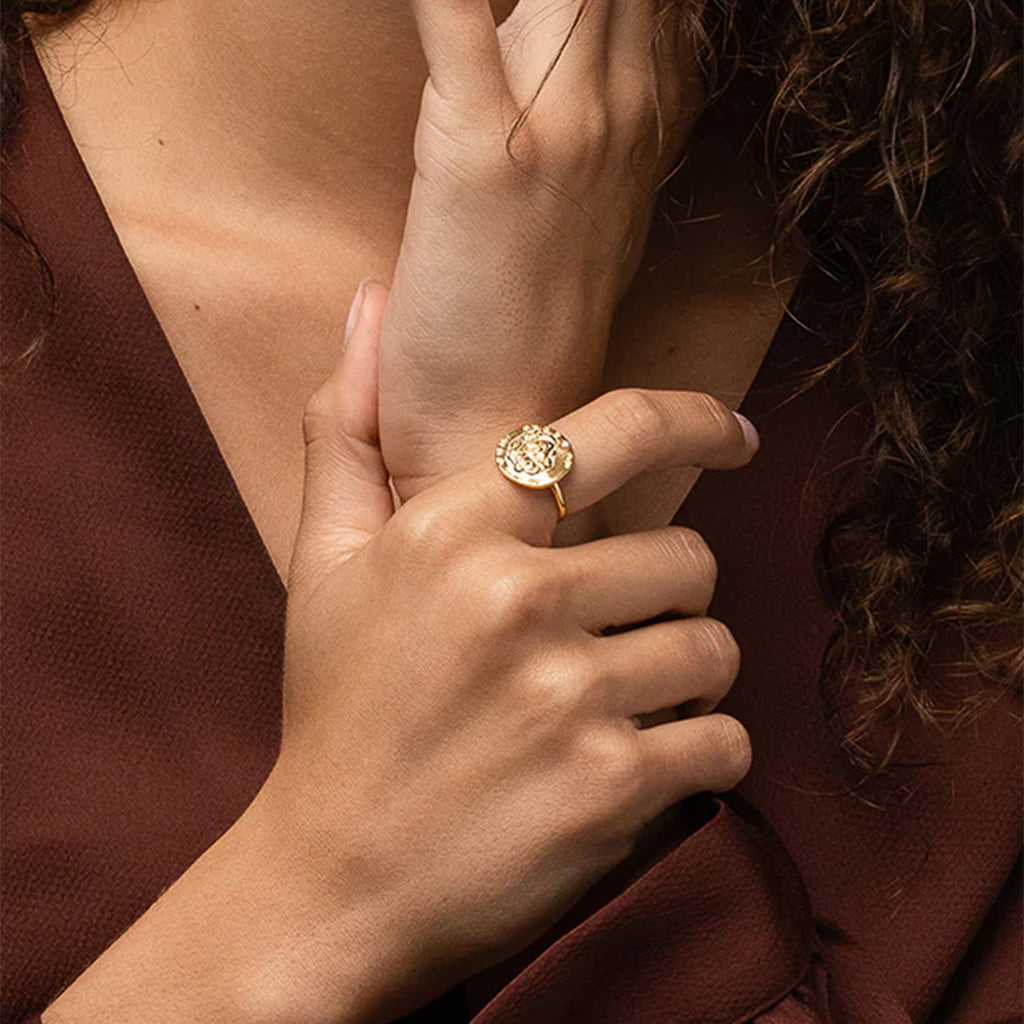 Maya Round Vintage Disk Adjustable Ring 14k Gold Plated Unique Style