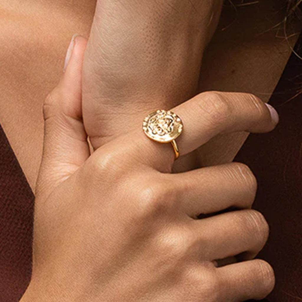 Maya Round Vintage Disk Adjustable Ring 14k Gold Plated Unique Style